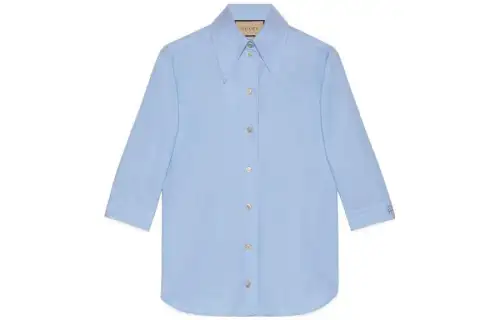 GUCCI Shirts Women's Blue Pointed Collar Moderate Shirt