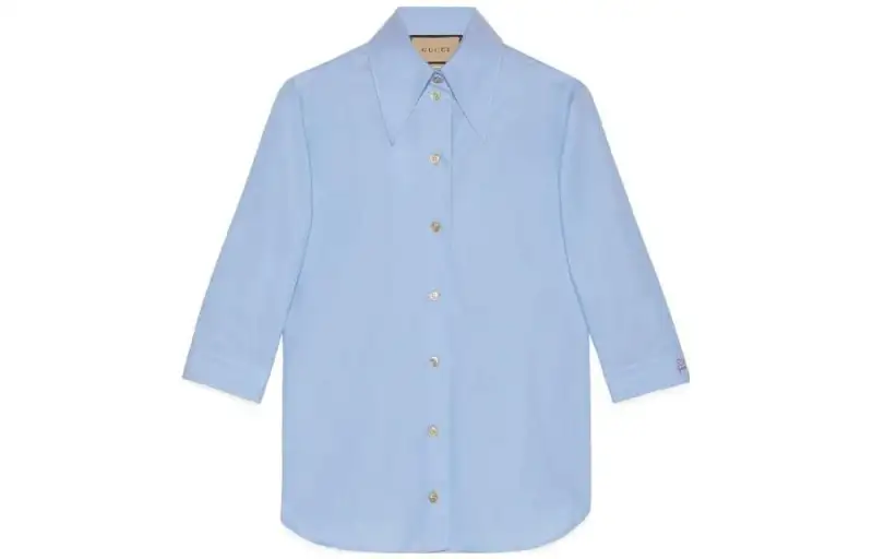 GUCCI Shirts Women's Blue Pointed Collar Moderate Shirt