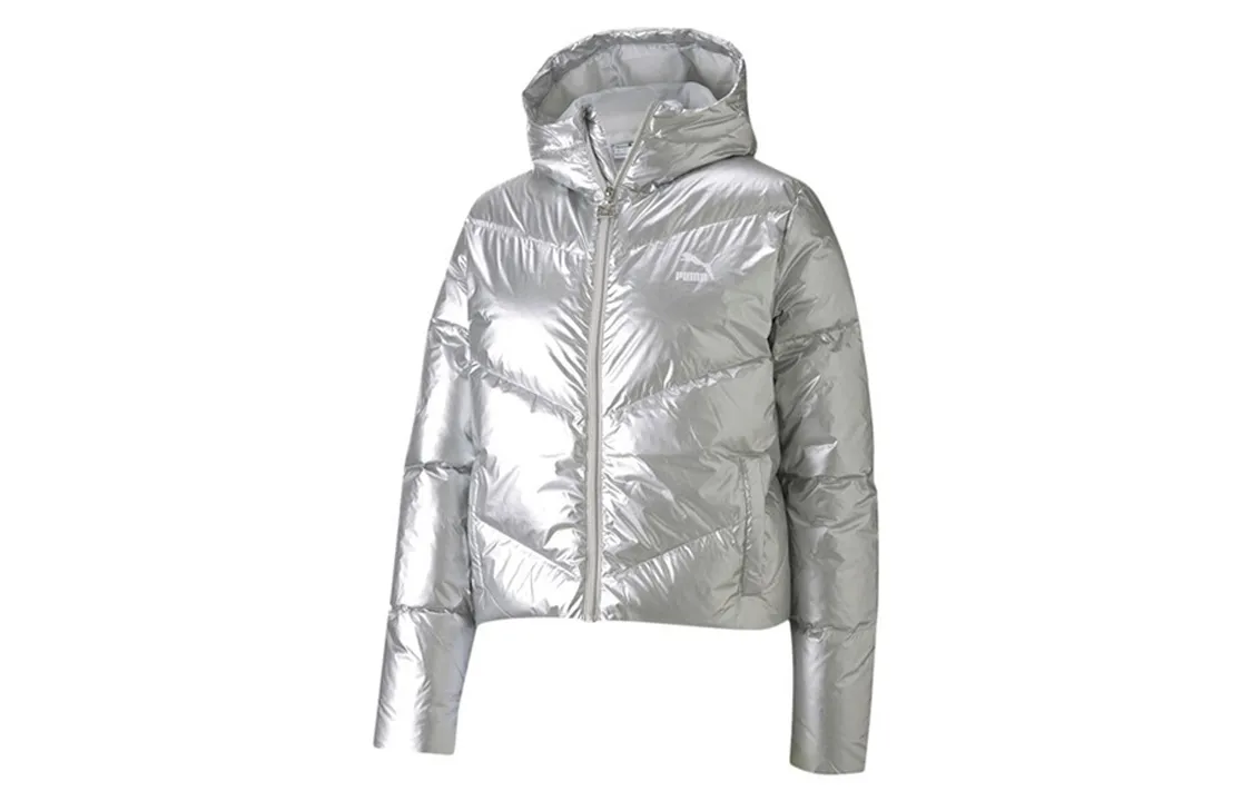 PUMA CLASSICS Down Jackets Women's Concrete Gray Hooded Moderate Other