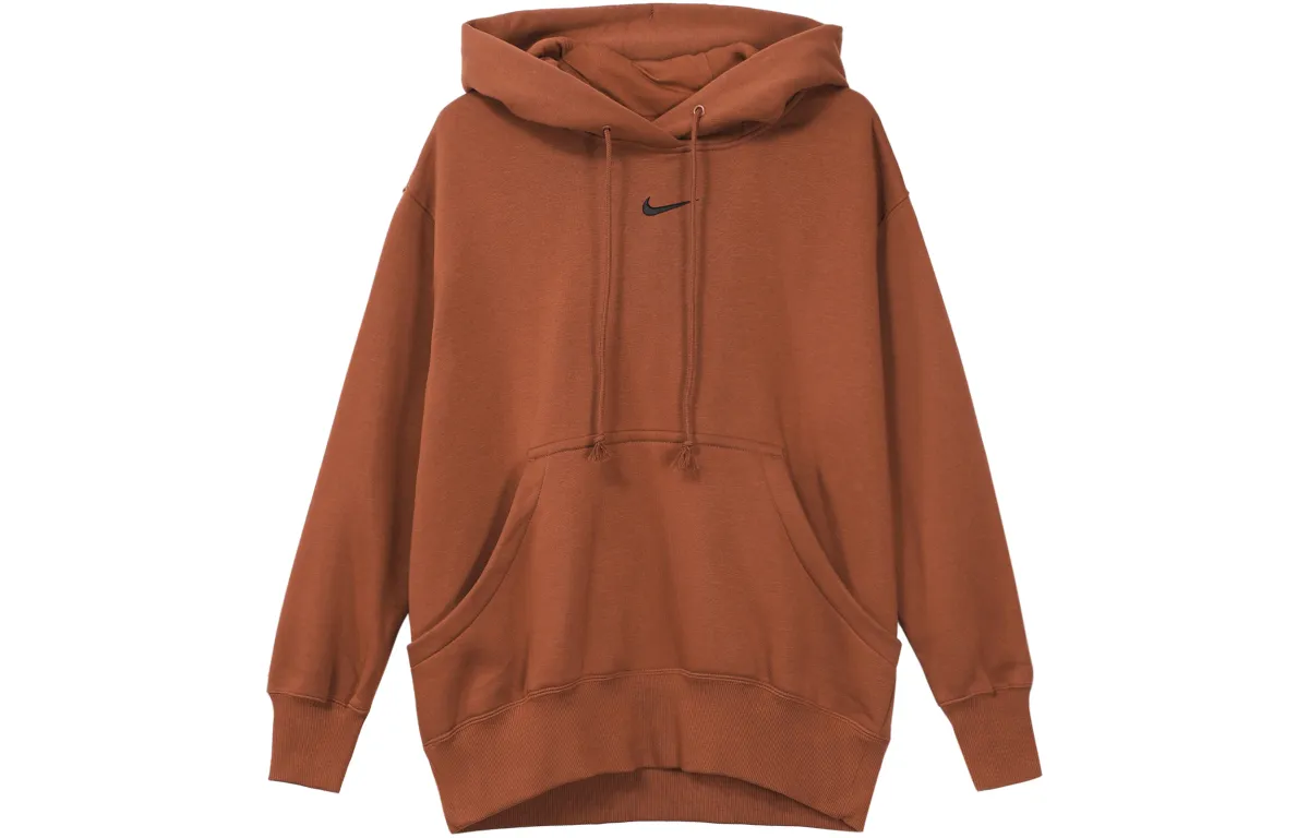 Nike Solid Color Hooded Casual Loose Fit Fleece Lined Sweatshirt Women's Burgundy