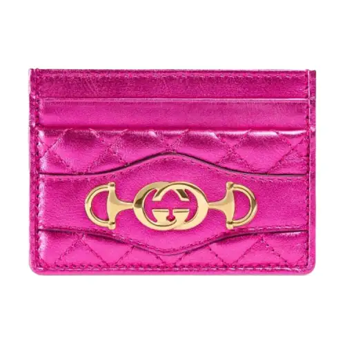 GUCCI Zumi Diamond Pattern Leather Wallet Women's Fuchsia