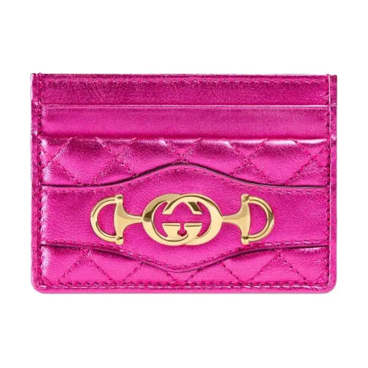 GUCCI Zumi Diamond Pattern Leather Wallet Women's Fuchsia