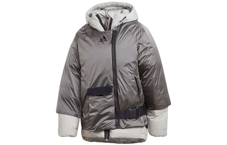 Adidas Down Jackets Women's Metallic Gray Detachable Hood Moderate