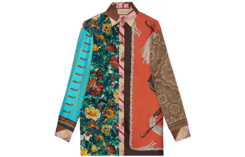 GUCCI Patchwork Collared Long Sleeve Shirt