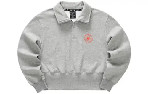Skechers Logo Printed Pattern Lapel Fleece Lined Thermal Sweatshirt Women's Medium Heather Gray