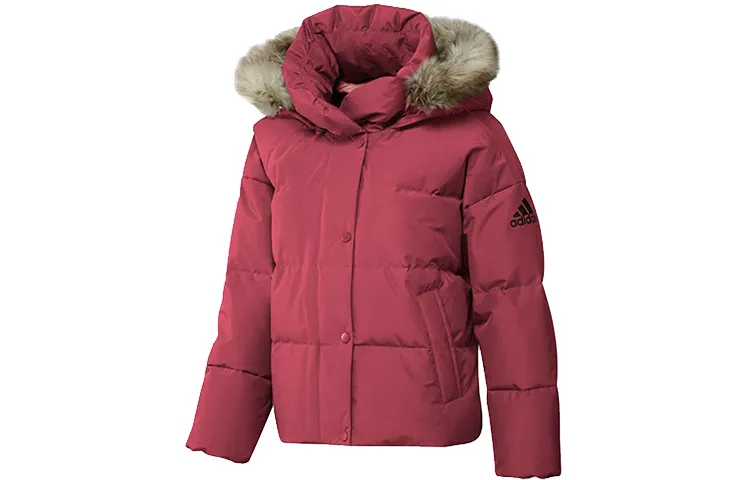 Adidas Down Jackets Women's Red Hooded Moderate Straight Fit