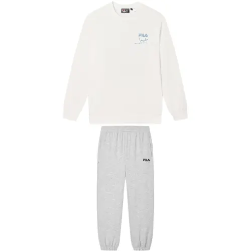 FILA Casual Sportswear Men's Cloud White+Cloud Mist Heather Gray Crew Neck Moderate