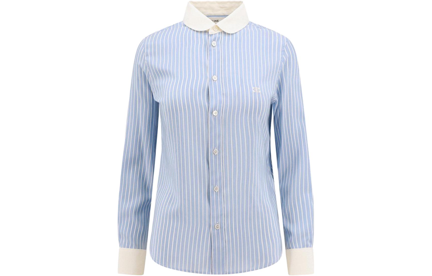 CELINE Striped Collared Long Sleeve Shirt