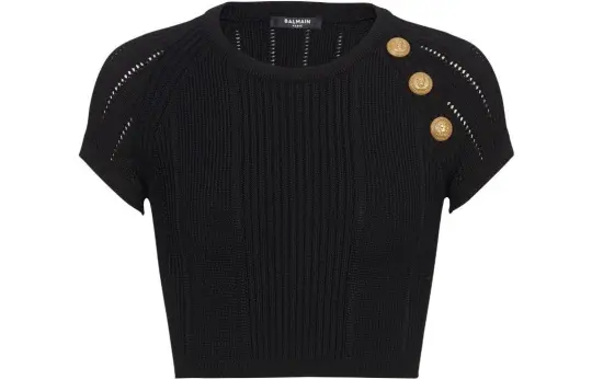 BALMAIN 3 Button Fine Knit Top