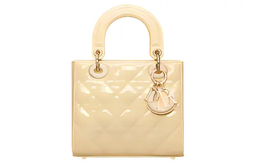 DIOR Patent Leather Calfskin Handbag, Shoulder Bag, Crossbody Bag, Handbag Small Women's Light Yellow