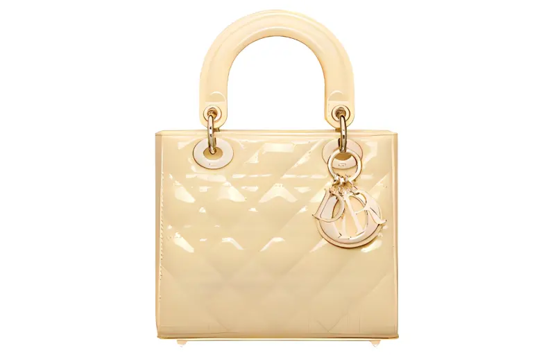 DIOR Patent Leather Calfskin Handbag, Shoulder Bag, Crossbody Bag, Handbag Small Women's Light Yellow