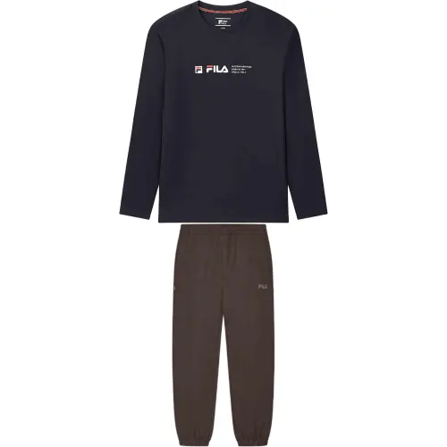 FILA Casual Sportswear Men's Legend Blue+Earth Umber Crew Neck Moderate