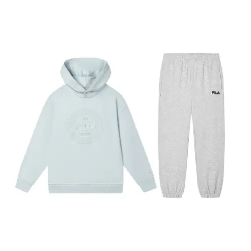 FILA Casual Sportswear Men's Clothing Sets Autumn Blue Top+Cloud Mist Heather Gray Pants Hooded Moderate