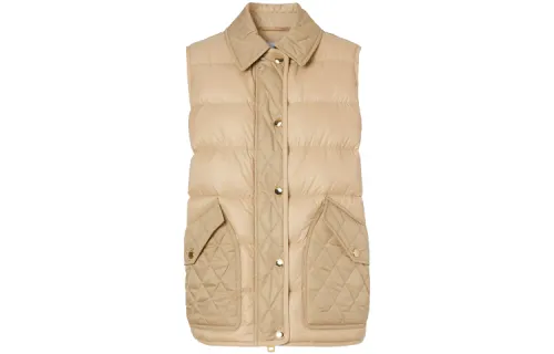 Burberry Down Vests Women's Tawny Lapel Moderate