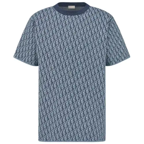 DIOR T Shirts Men's Blue Crew Neck Moderate Straight Fit