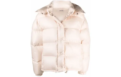 MIU MIU Miu Miu solid color padded removable hood with down jacket, women's beige