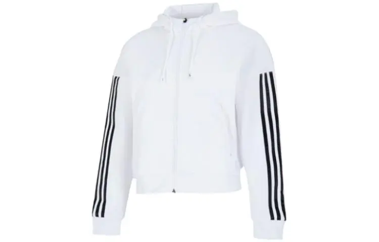 adidas Women'ss Three-Stripe Hooded Jacket White