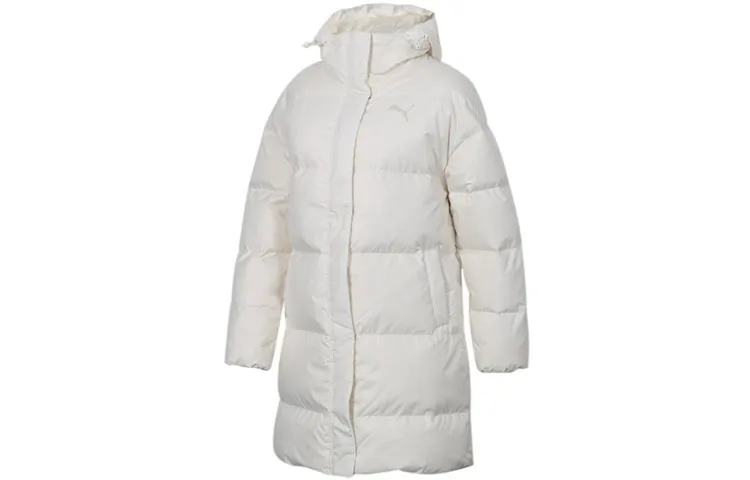PUMA Down Jackets Women's Ecru Hooded Moderate Straight Fit