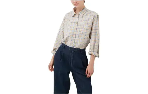 UNIQLO Shirts Women's Beige Pointed Collar Moderate Shirt