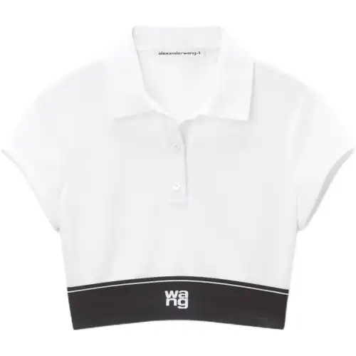 Alexander wang FW24 laminated logo solid color short-sleeved polo shirt women's white