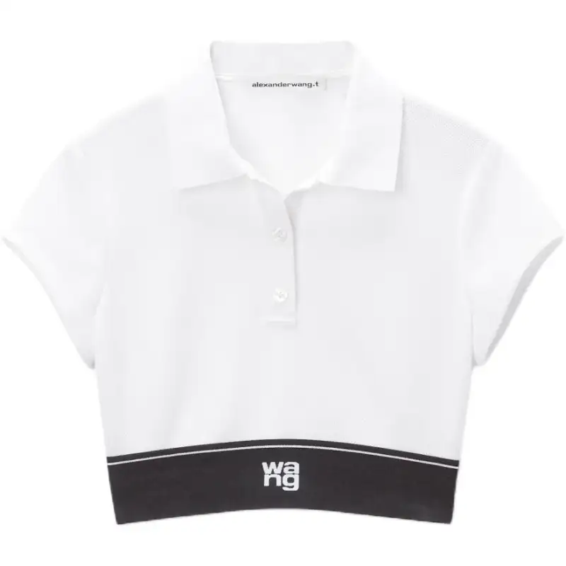 Alexander wang FW24 laminated logo solid color short-sleeved polo shirt women's white