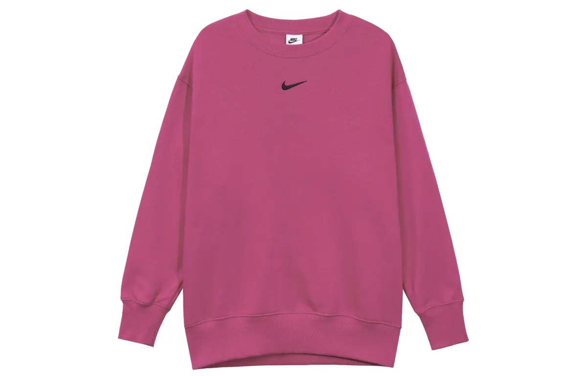 Nike Phoenix Fleece Solid Color Crew Neck Fleece Lined Loose Fit Sweatshirt Women's Raspberry Red