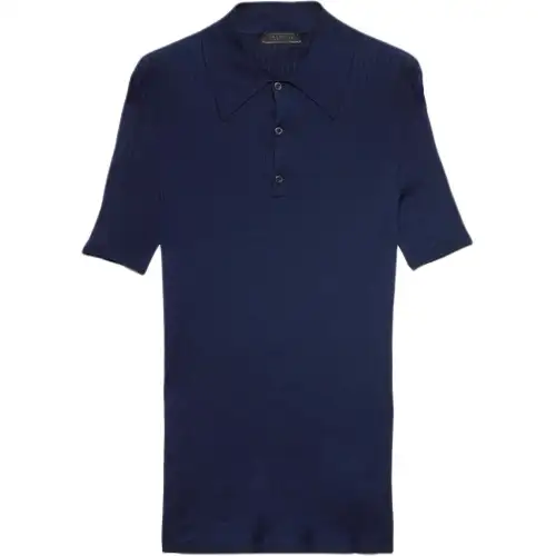 PRADA Polo Shirts Men's Blue Polo Collar Moderate Straight Fit