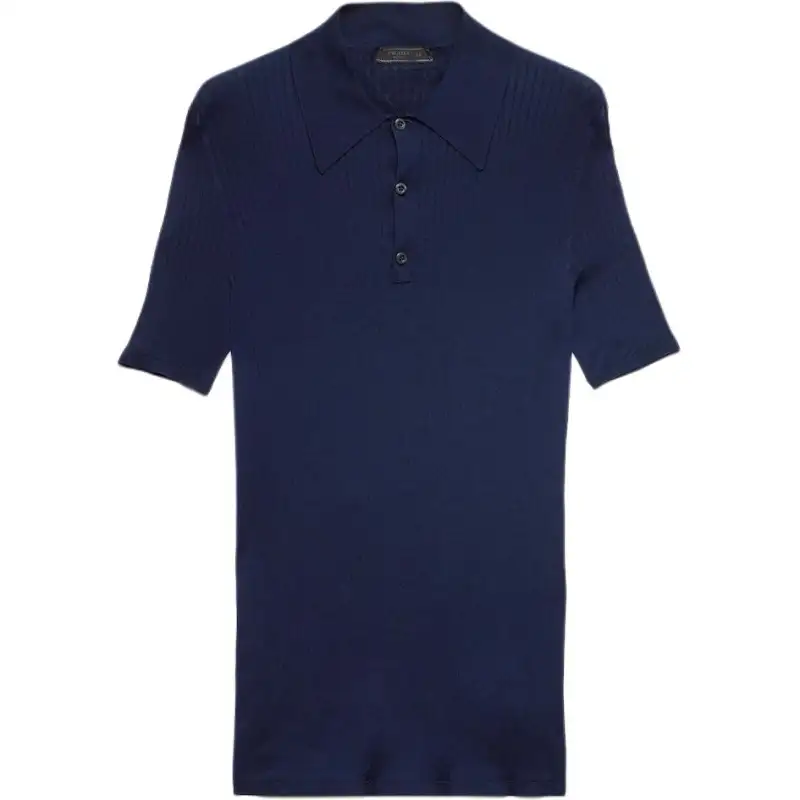 PRADA Polo Shirts Men's Blue Polo Collar Moderate Straight Fit