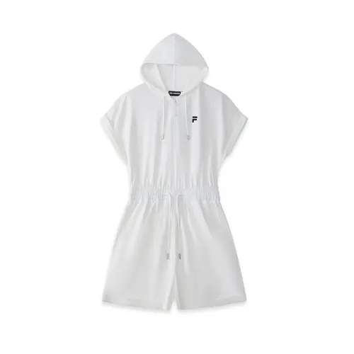 FILA FUSION Fila Casual Versatile Hooded Jumpsuit Women's Standard White