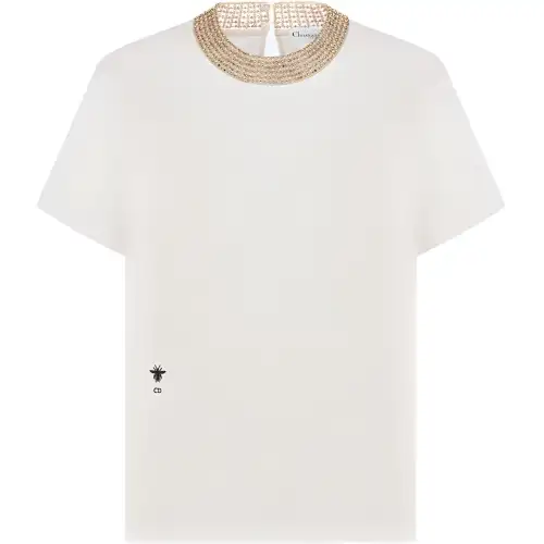 DIOR T Shirts Women's Beige Crew Neck Moderate Straight Fit