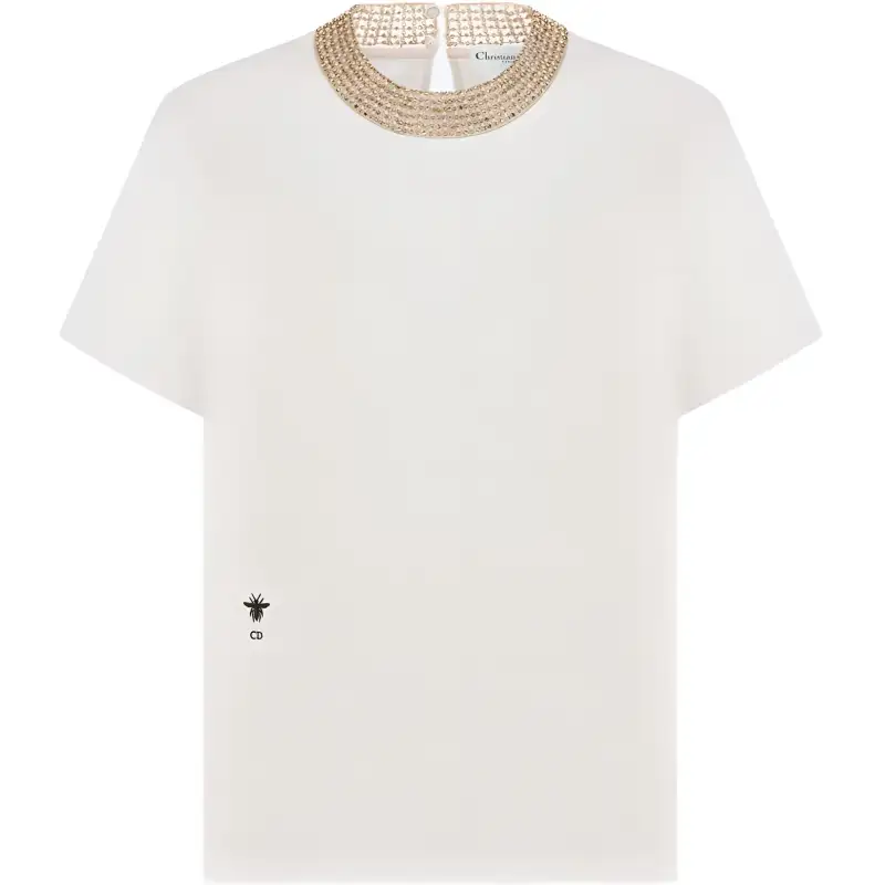DIOR T Shirts Women's Beige Crew Neck Moderate Straight Fit