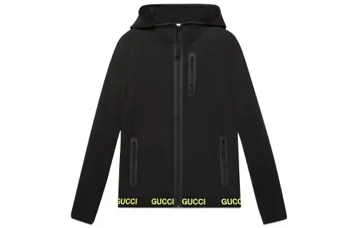GUCCI Logo Print Hooded Technical Jacket Black Yellow