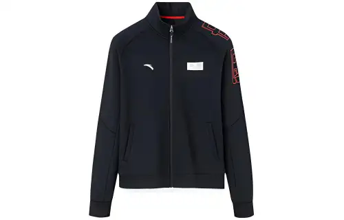 Anta Variety Training Collection Fleece Lined Thermal Solid Color Brand Logo Zippers Jacket Women's Black