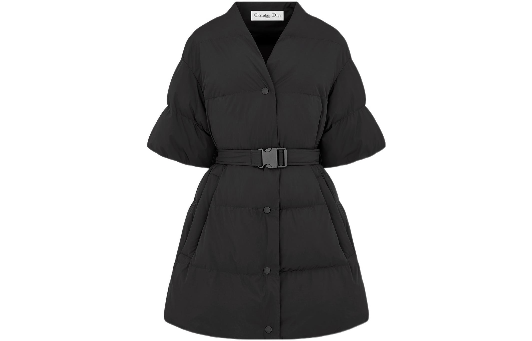 DIOR Dior FW22 "Alps" capsule series ALPS series FW22 solid color V-neck single-breasted mid-length belted jacket women's black
