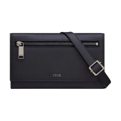 DIOR Long Grain Cow Leather Shoulder Bag, Crossbody Bag, Wallet Men's Black