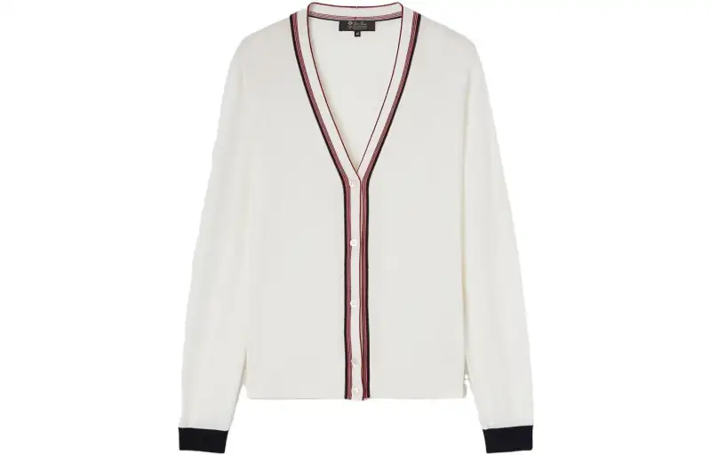 Loro Piana Knitwear Women's White V Neck Moderate Cardigan