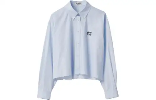 MIU MIU Shirts Women's Blue Pointed Collar Moderate Other