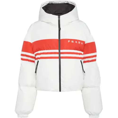 PRADA Striped Puffer Coat 'White/Red'
