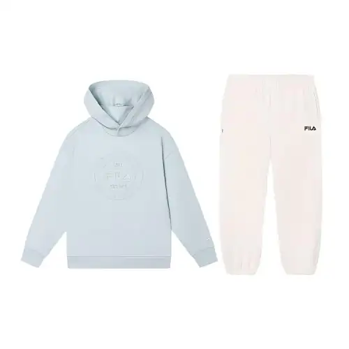 FILA Casual Sportswear Men's Clothing Sets Autumn Blue Top+Steam White Pants Hooded Moderate