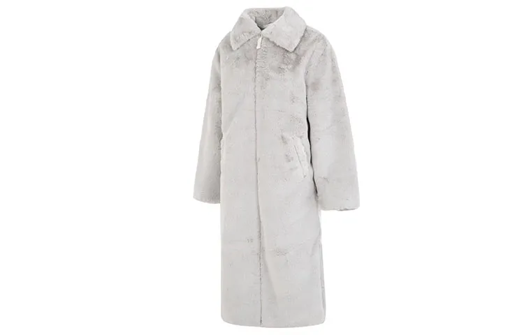 Nike Women's Faux Fur Long Jacket Asia Sizing Light Bone