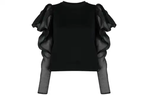 KARL LAGERFELD / Karl Lagerfeld Jeans Tulle-sleeves Ruffled Knit Top
