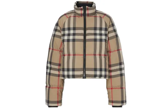 Burberry Checked Cropped Puffer Jacket 'Archive Beige'