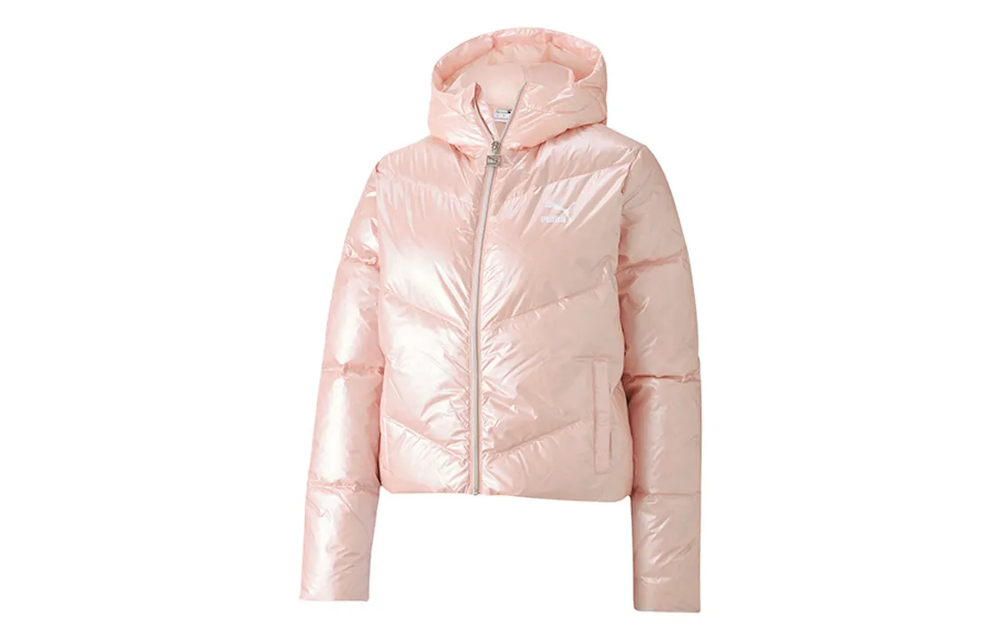 PUMA CLASSICS Down Jackets Women's Pink Hooded Moderate Puffer Jacket