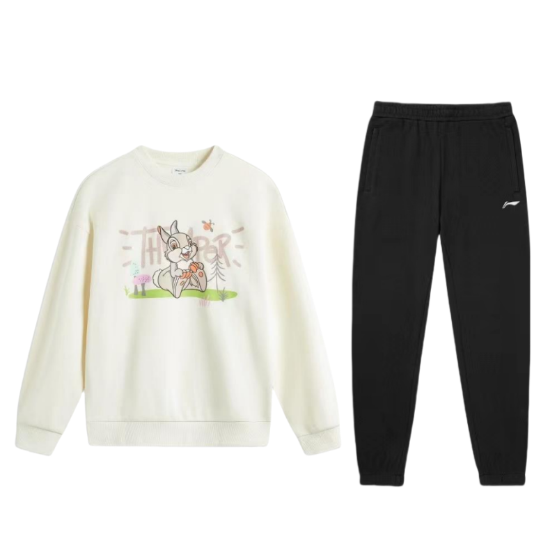 Li Ning, Disney, sports cartoon rabbit with a round collar, long-sleeve, trousers, sports suit for men and women, oversize, mid rise