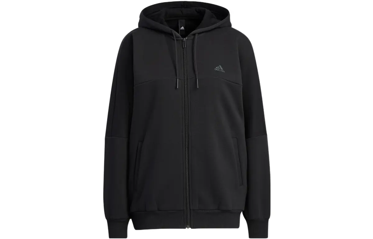 adidas Wording Oversized Fit Fleece Full-Zip Hoodie Black