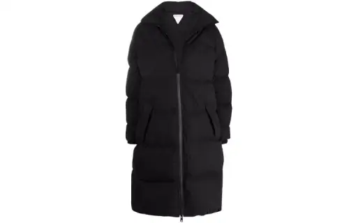 Bottega Veneta Long Fronted Popeline Puffer Jacket Black