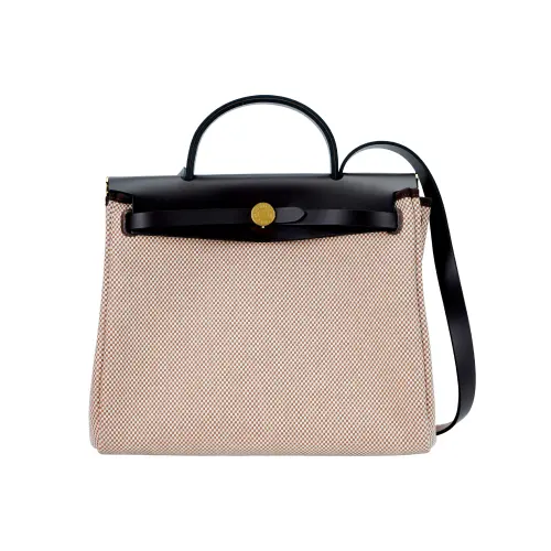 HERMES Herbag Zip Canvas With Leather Shoulder Bag, Crossbody Bag, Handbag 31 Unisex Beige/Ebony