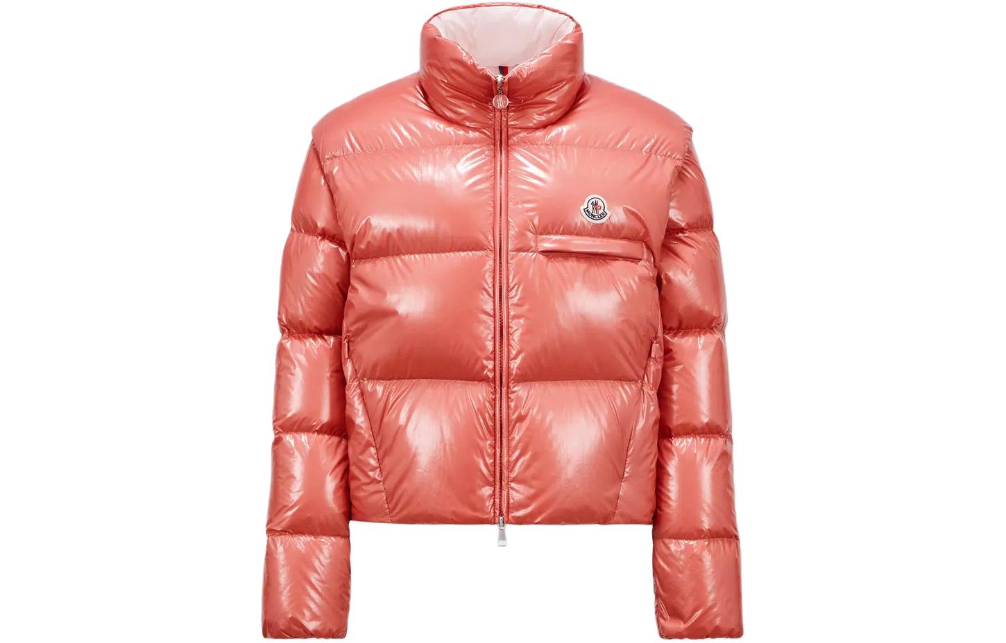 Moncler Moncler SS24 Almo series logo logo detachable sleeves stand collar zipper short down jacket women's pink