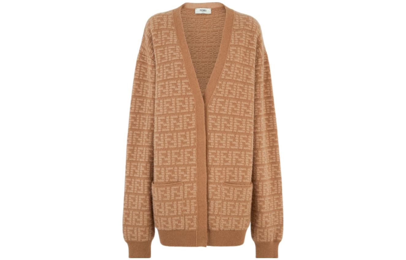 Женский кардиган Fendi V-Neck Cardigan (коричневый)