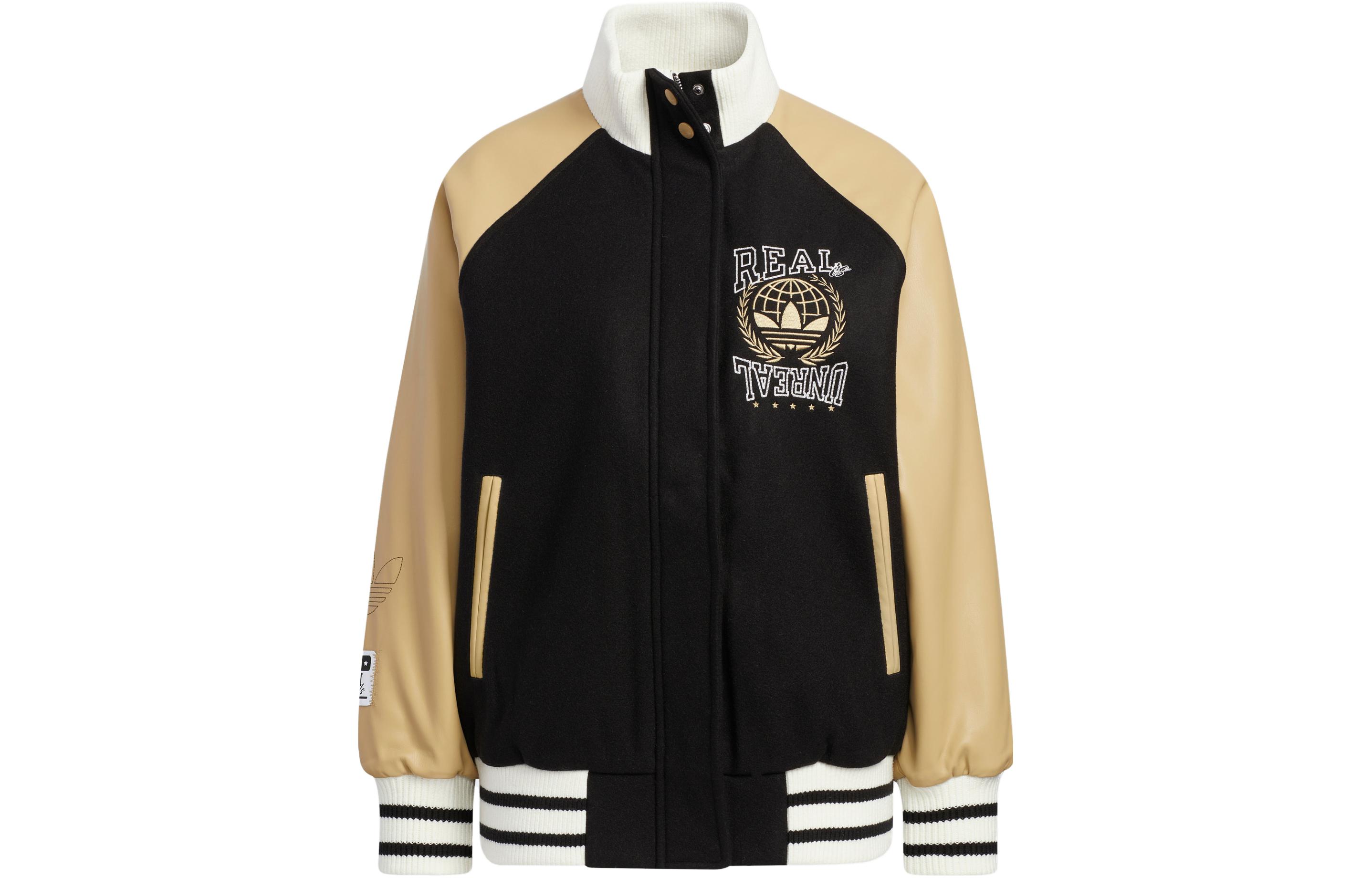 Adidas originals BOMBER Trefoil Logo print pattern stand collar hidden zipper American retro style college style bomber sports jacket women's color block